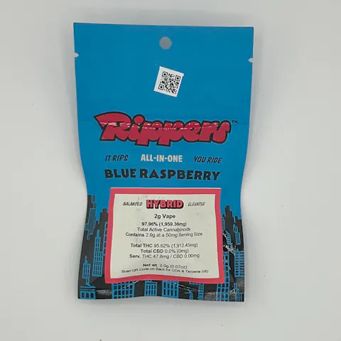 Rippers Blue Raspberry AIO Vape 2g Hybrid by Rippers, available at Purple Buds Dispensary in Jackson Heights, Queens