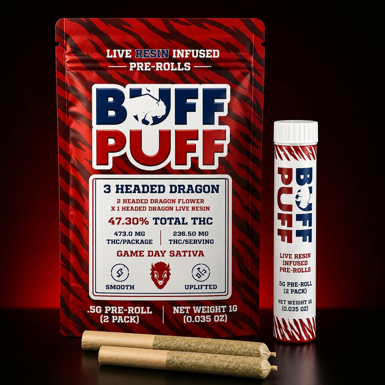 Buff Puff - 2 Pack Live Resin Infused .5g Prerolls - 3 Headed Dragon