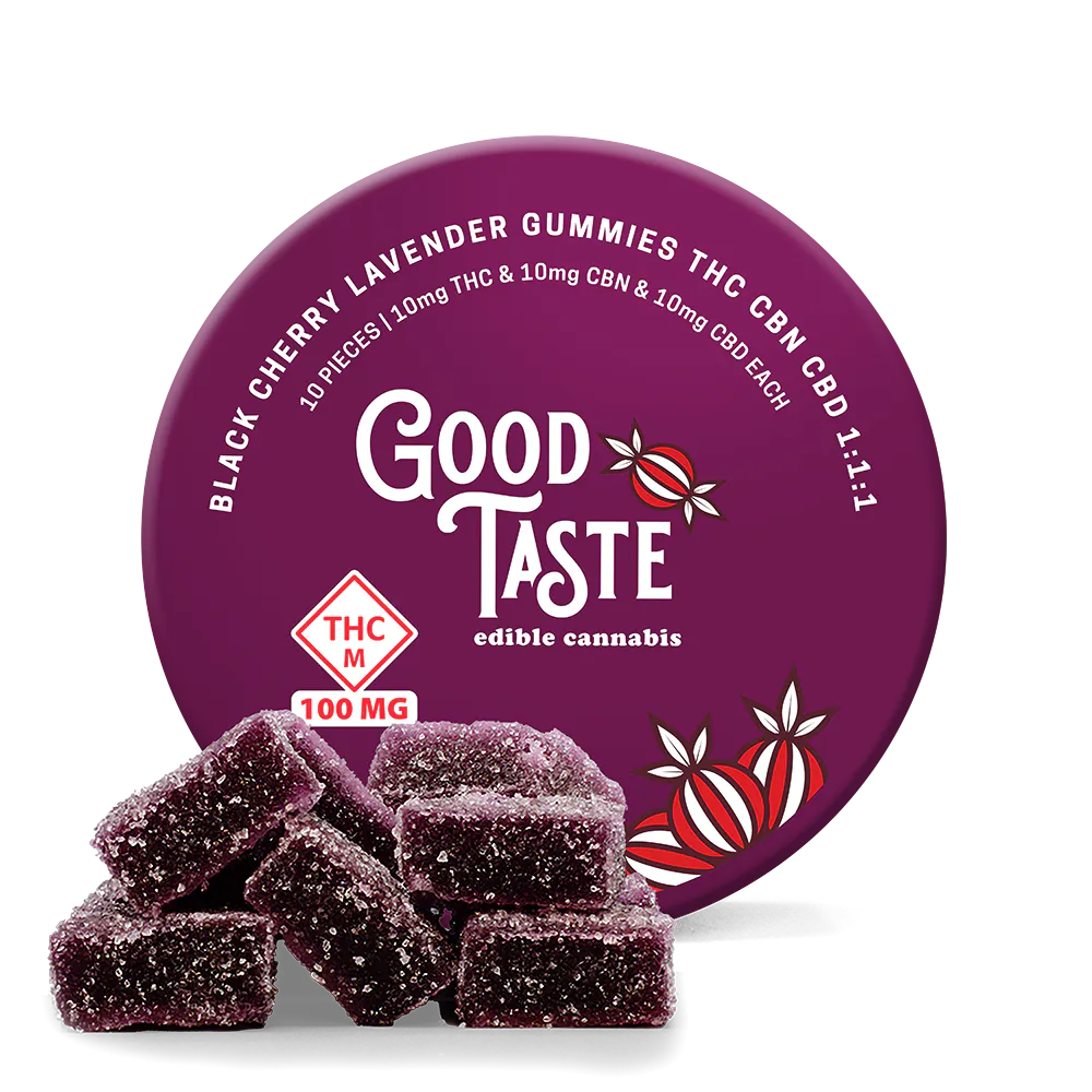THC:CBN:CBD 1:1:1 BLACK CHERRY LAVENDER || 100MG {10PK} GUMMIES at