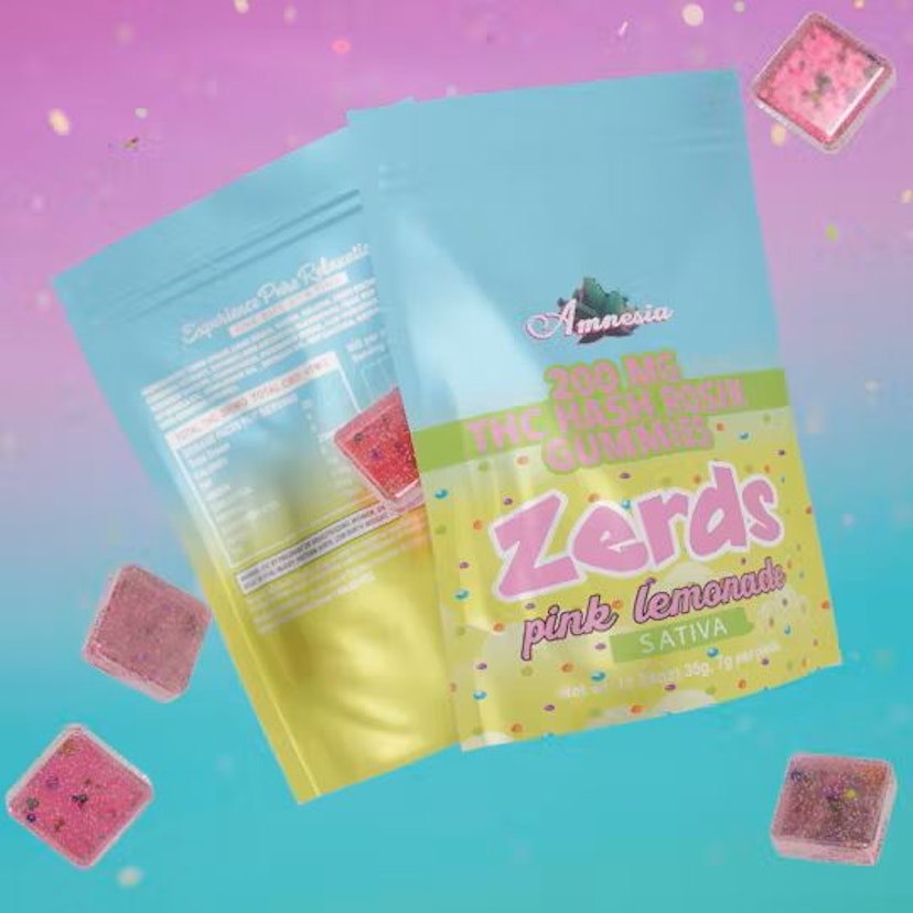 Amnesia 200mg 5pk Hash Rosin Zerds Gummies Pink Lemonade