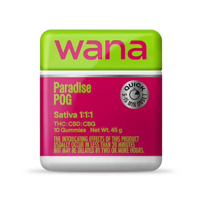 Wana Quick Gummies Paradise POG 1:1:1 THC:CDB:CBG 10pk/100mg (sativa, 2.8g)