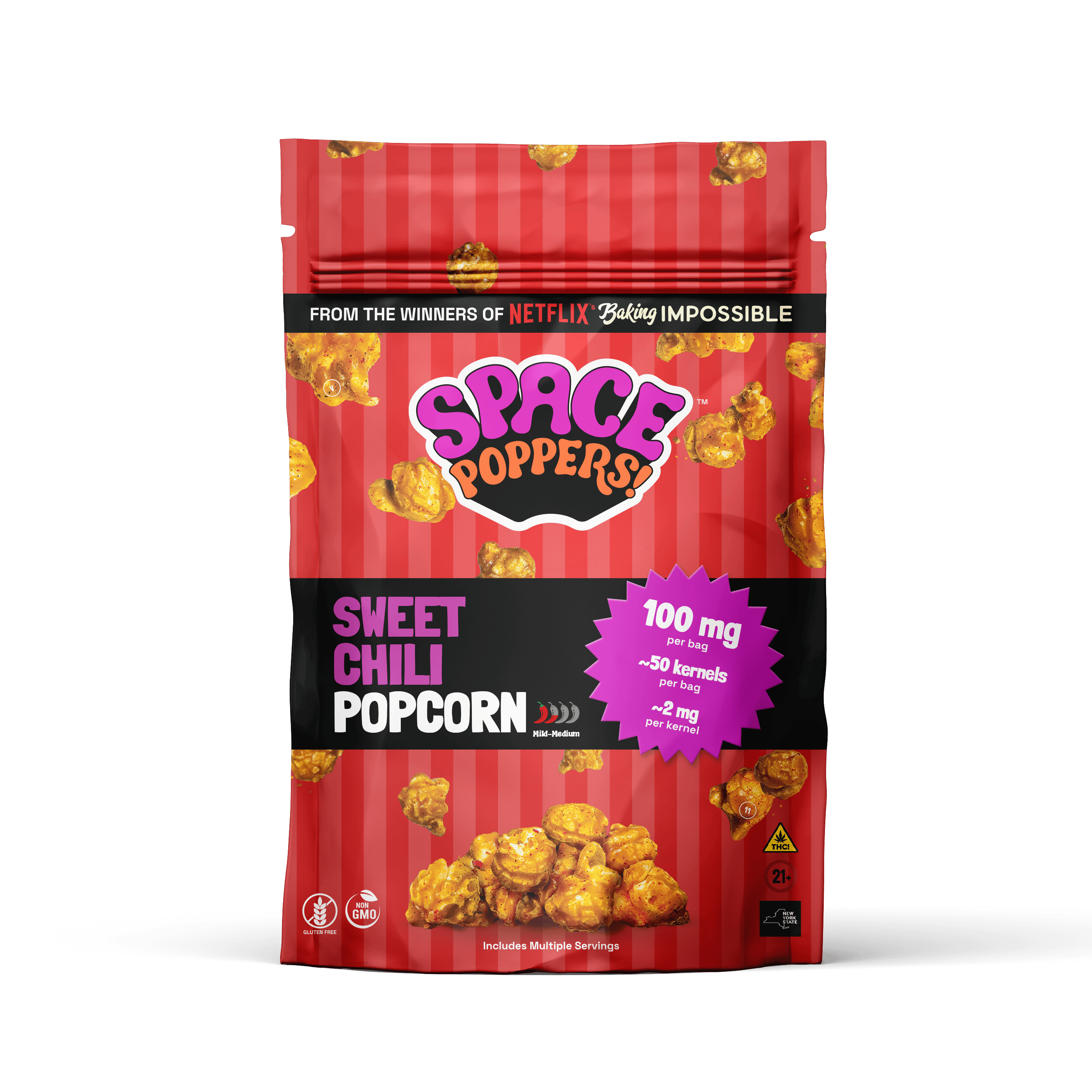 Space Poppers Sweet Chili Caramel Popcorn | Large 50 Kernels | 100mg THC | Gluten Free