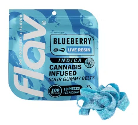 Blueberry Belts | 100mg | 10 Pack | Live Resin Gummies | Indica | Flav