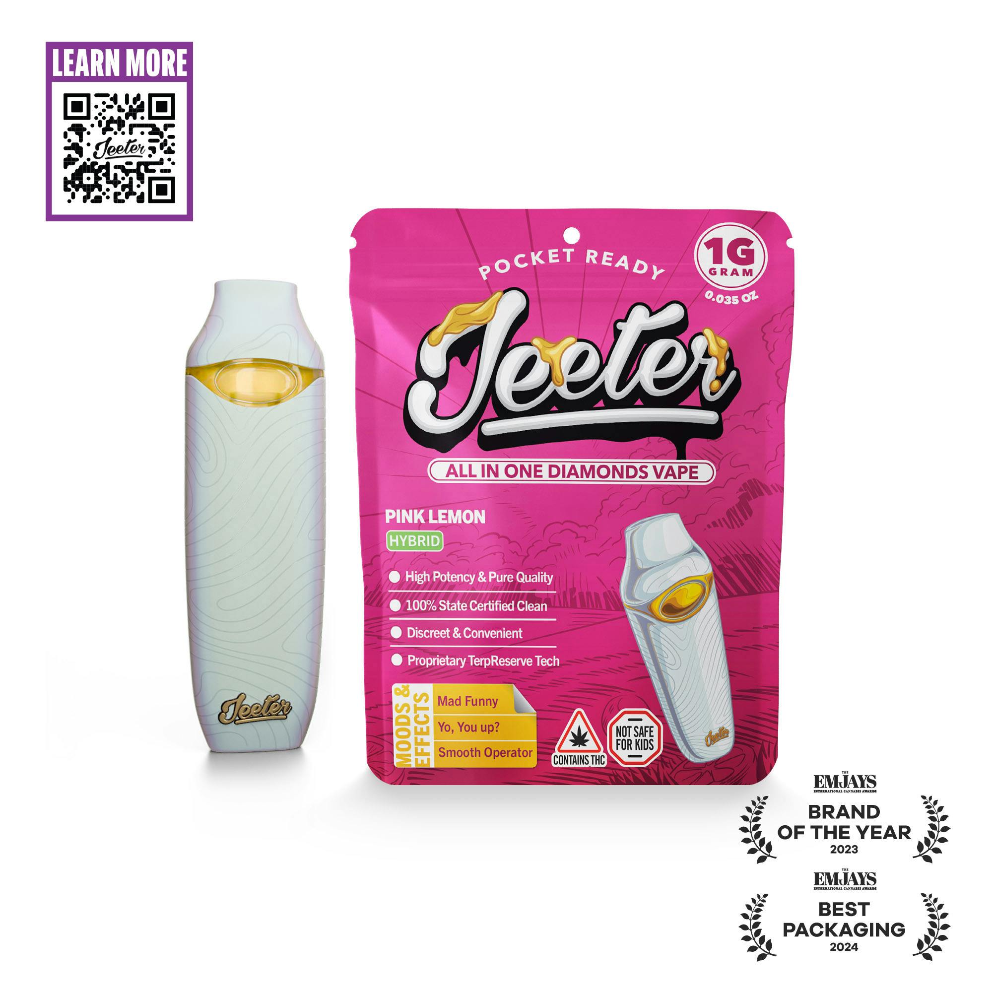Product Pink Lemon Jeeter All In One Diamonds Vape | Pocket Ready | 1g | Hybrid