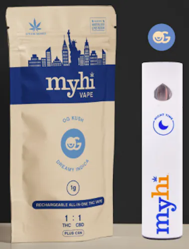 OG Kush Indica (1:1 THC:CBD + CBN) – Waterless Rosin AIO Disposable Vape – 1g-3