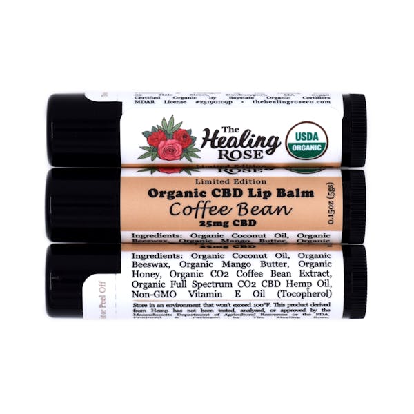 Coffee Bean  - 25mg Organic CBD Lip Balm - Healing Rose