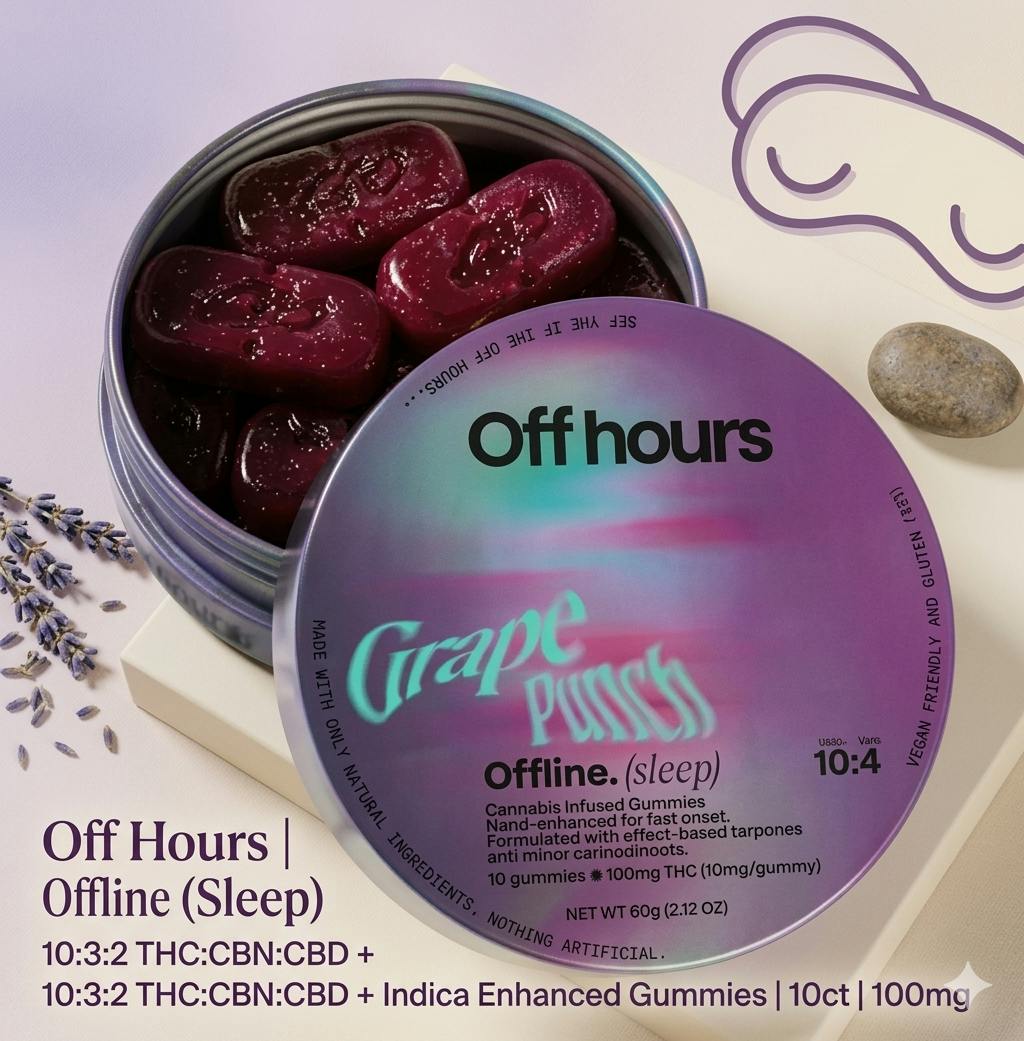 Product Off Hours | Offline (Sleep) | 10:3:2 THC:CBN:CBD + Indica Enhanced Gummies | 10ct | 100mg