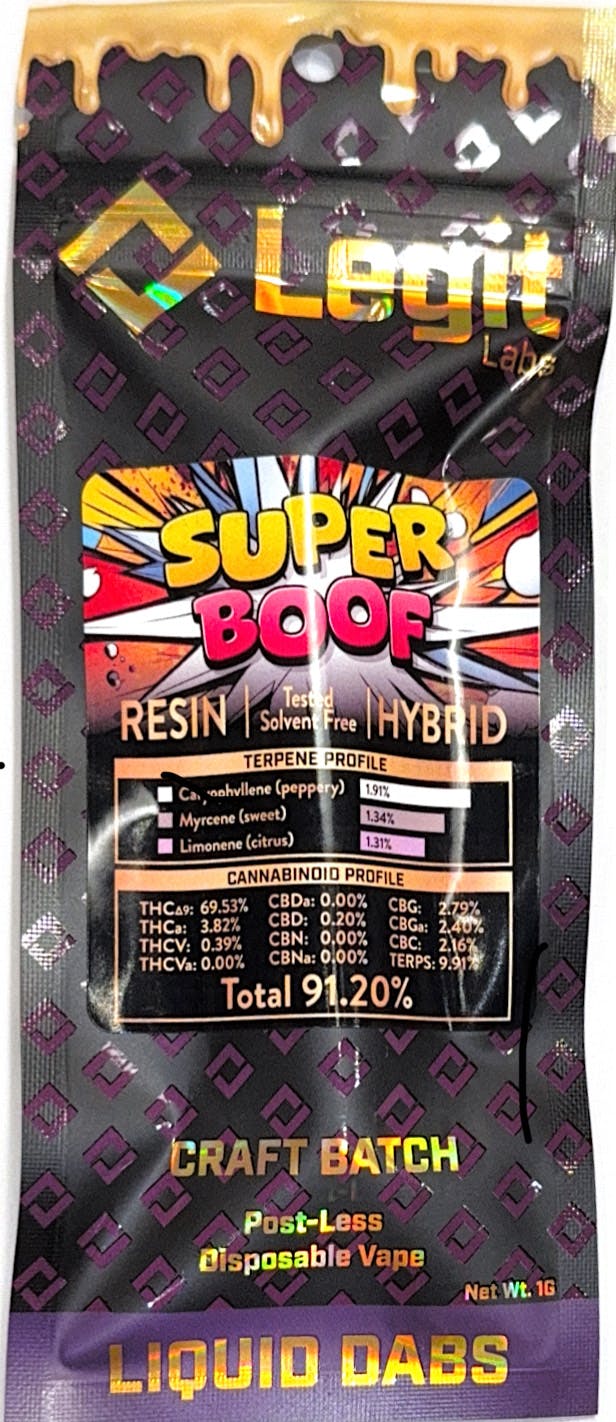 Product: Super Boof | Post-Less Disposable | Cured Resin | Legit Labs