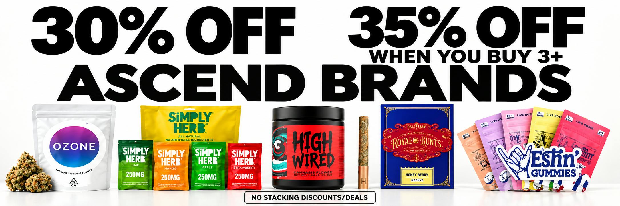 30% OFF, 35% OFF 3+ OFF OZONE, SIMPLY HERB, HIGH WIRED, HONOR ROLL, EFFIN'