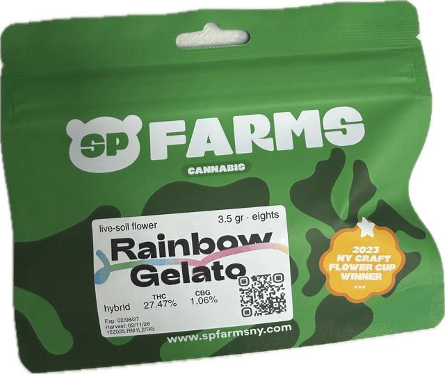 SP Farms | Flower | Rainbow Gelato | 3.5g | Hybrid | THC 27.47%SP FarmsHybridTHC: 22.07%TERPS: 1.14%Buy Any 2 3.5G Get 10% OFF+2