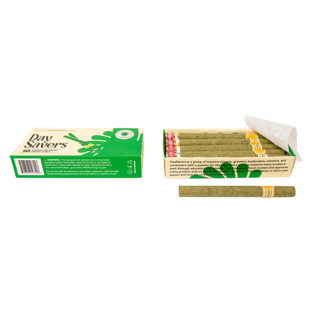 Half 1 1/4 Green Hybrid Hemp Blunt Wrap Artisan Pre Rolled Tubes With Spiral Filter Tips [10 Tubes Per Pack]