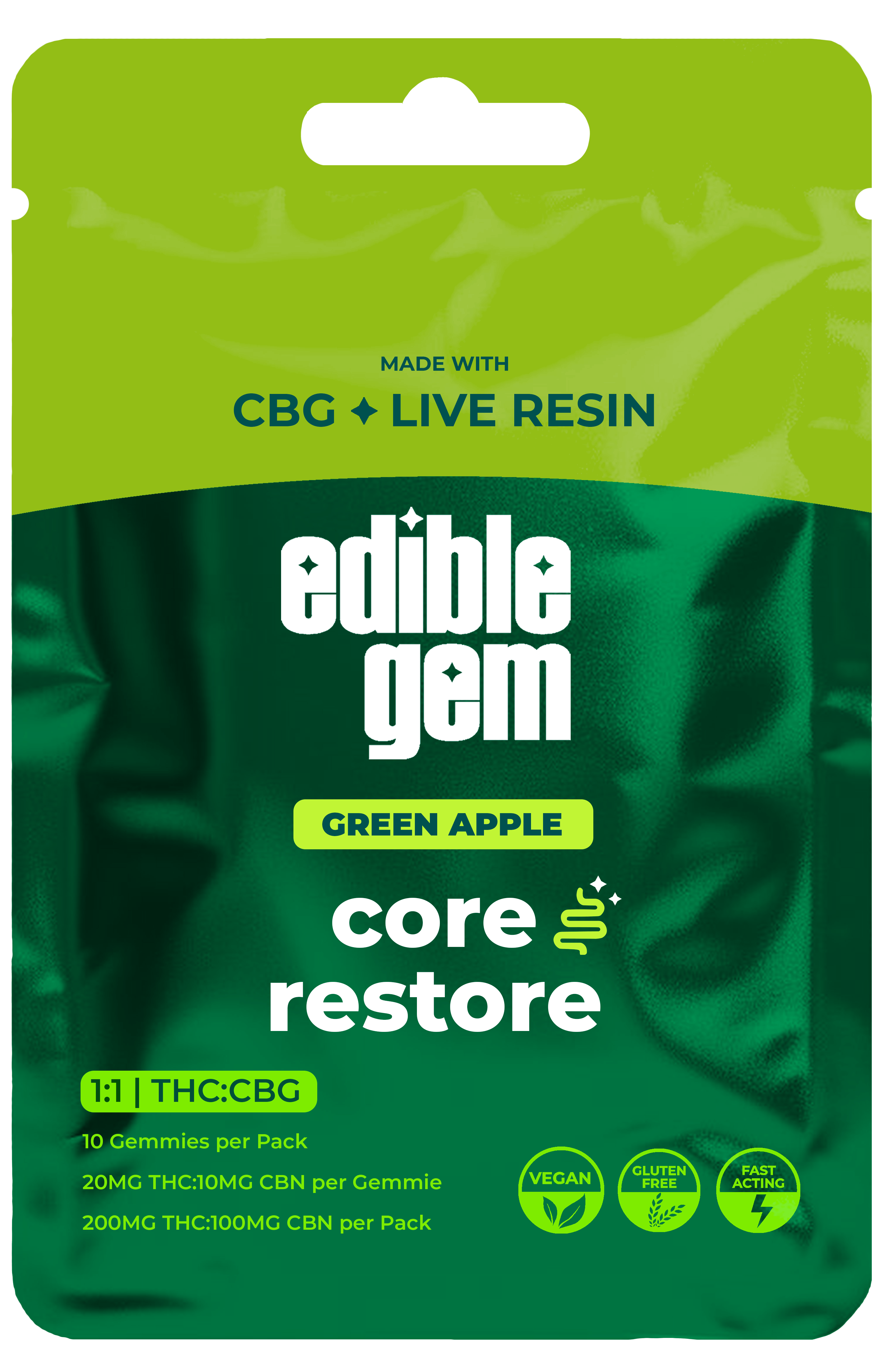 Edible Gems Edible Gems | Gummies | Green Apple | Restore 1:1 CBG