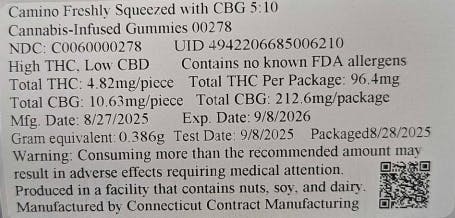 Camino Freshly Squeezed with CBG 5:10 Cannabis-Infused Gummies