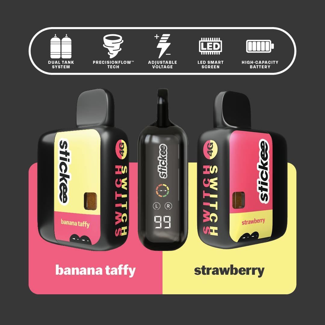 4g disposable vape Stickee Stickee Switch | Strawberry + Banana Taffy | Live Resin x Diamonds Material:1000 UNITS Concentrate Vape Pen Raz Night Crawler 25000