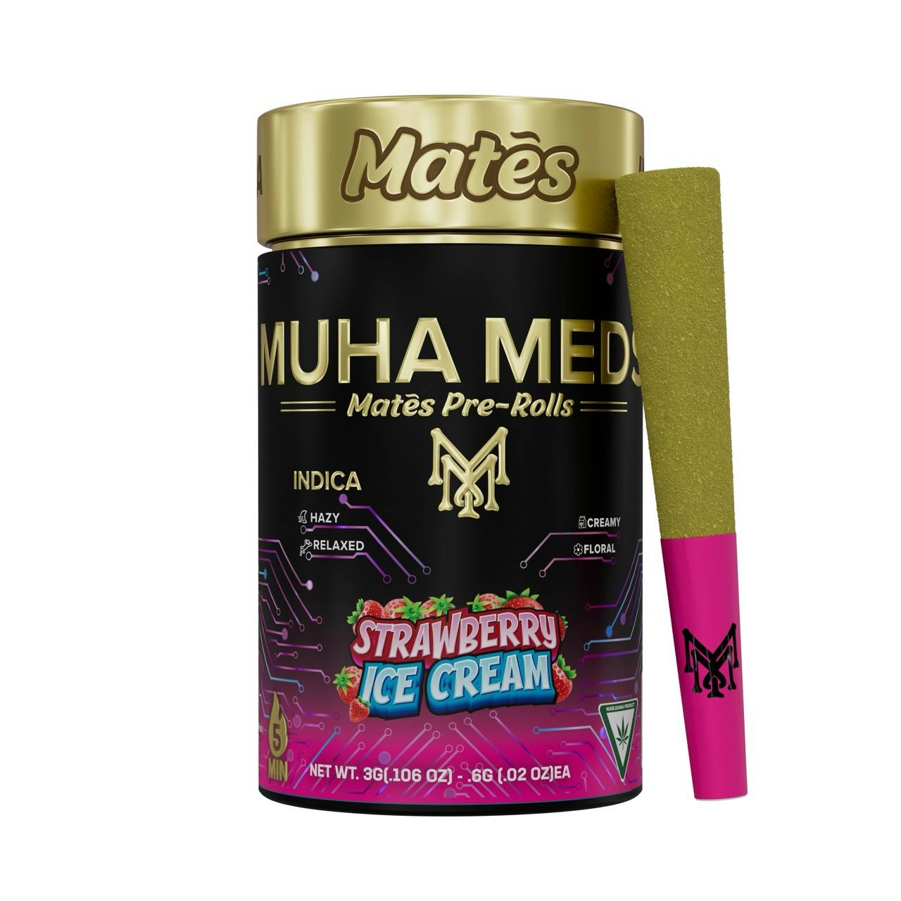 Muha Meds - Mates 5pk .6 Infused Prerolls - - Indica - **STRAWBERRY ICE CREAM** (2/$30)