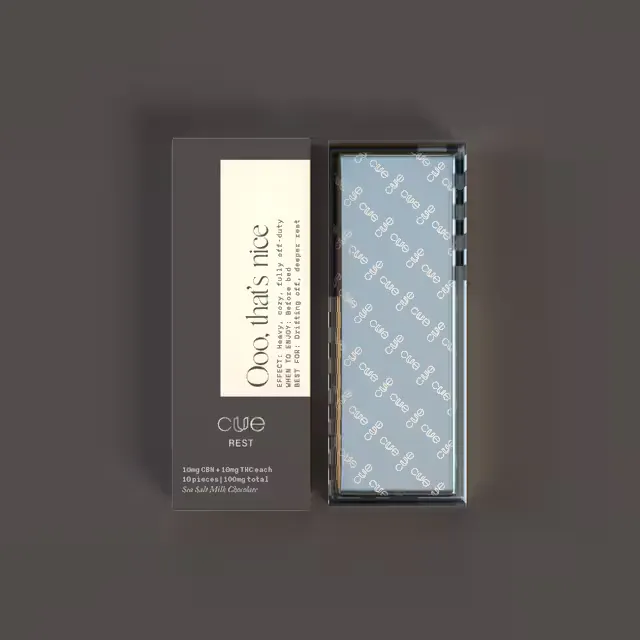 Cuue Chocolates Sea Salt Milk Chocolate CBN:THC 10pk/100mg (indica, 2.8g)