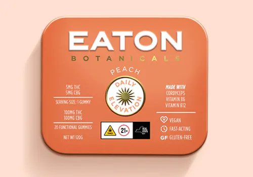 Eaton Botanicals ‘Daily Elevation’ | Peach | 5mg/THC 5mg/CBG Gummy | With Cordyceps / Vitamin B6 / Vitamin B12 | 20pk-1