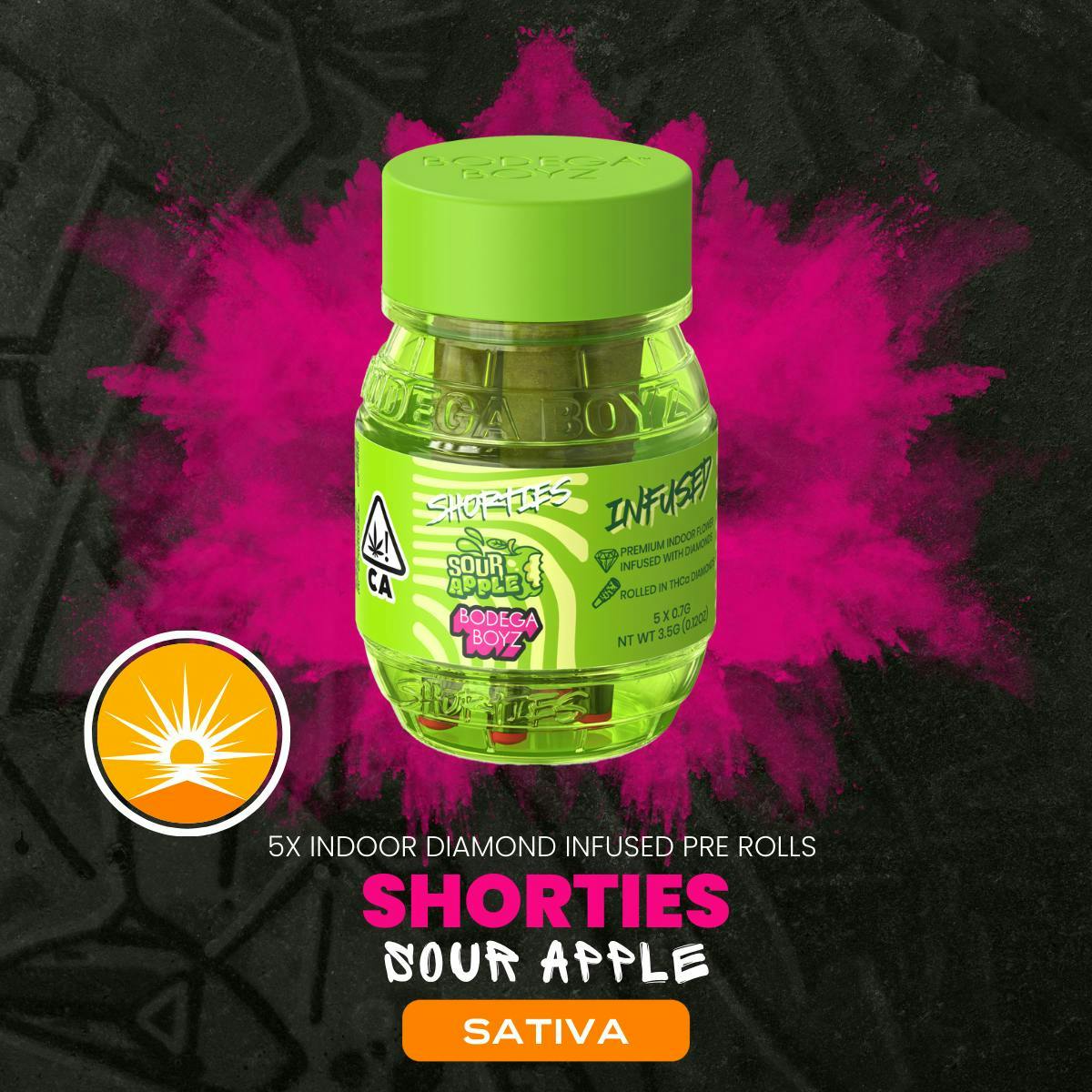 Bodega Boyz | Shorties | Sour Apple Diamond Coated & Infused Preroll 4 Ceramic Tip Pack | Sativa