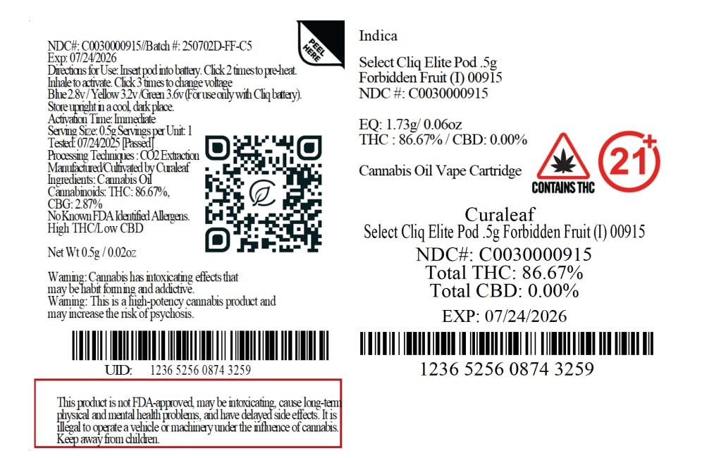 Buy Forbidden Fruit | Cliq Elite Pod | 0.5g | 00915 in Canton | High  Profile - Canton