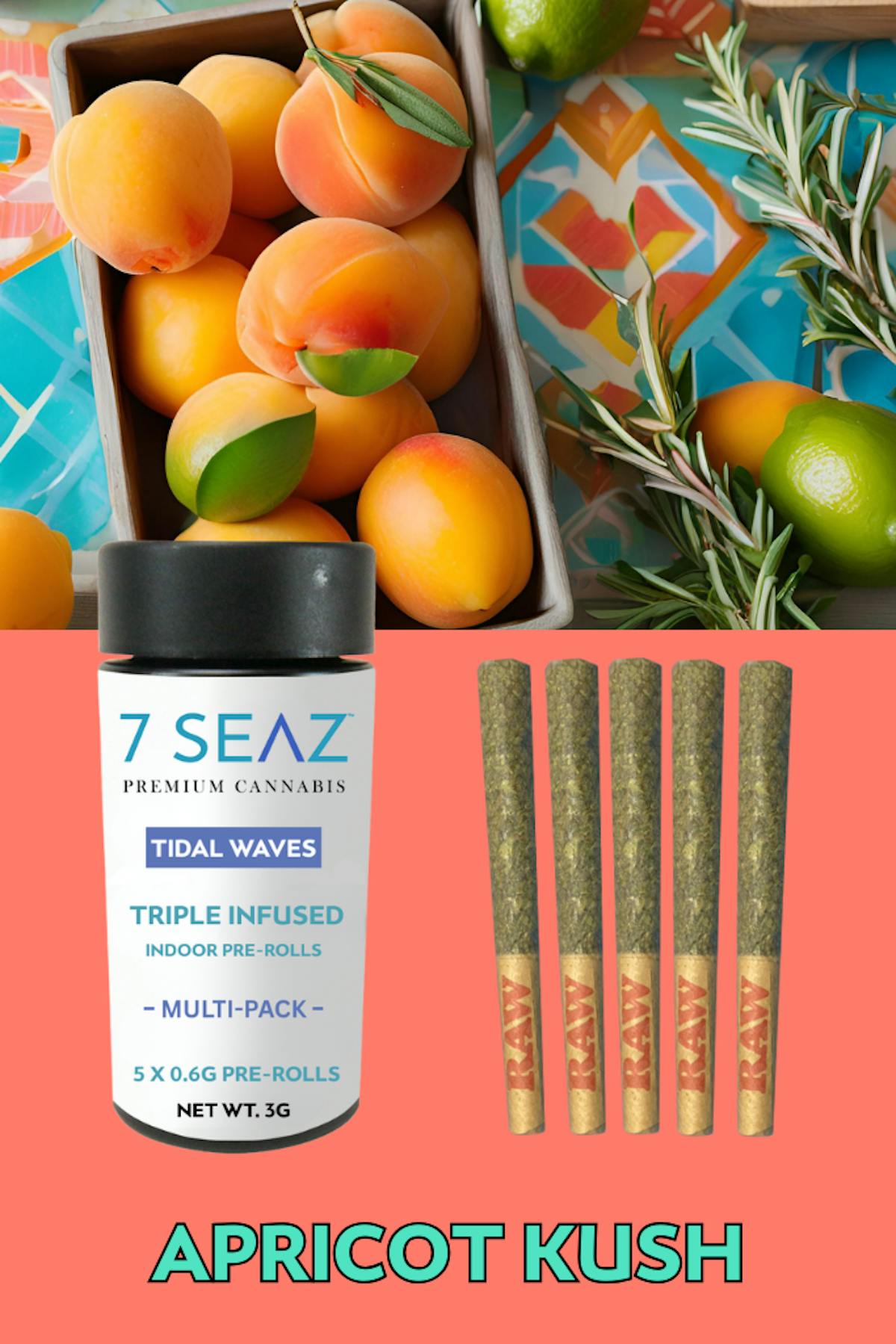 Photo of 7 Seaz – Apricot Kush – Tidal Waves Triple Infused Prerolls 5pk