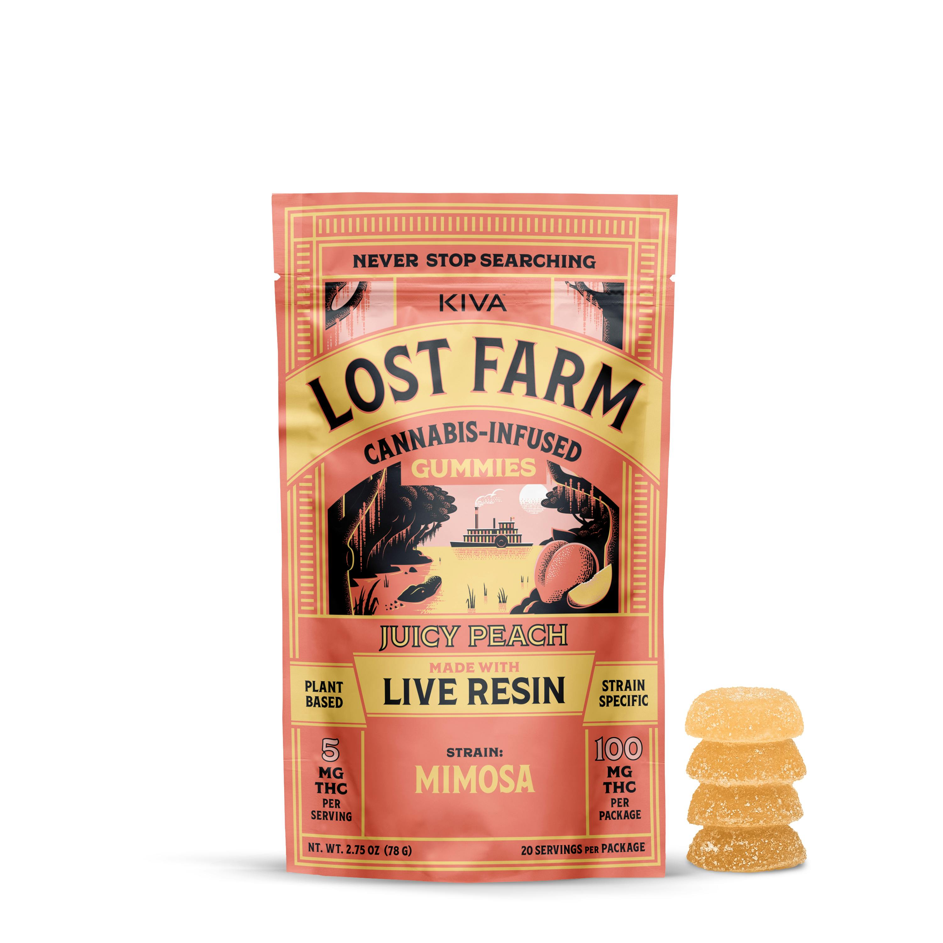 Lost Farm by Kiva Mimosa x Juicy Peach Live Resin Gummies - Doobie