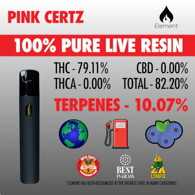 Element - 1g Live Resin Disposable - Pink Certz