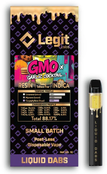 Product: GMO x Garlic Cocktail | Disposable | Cured Resin | Legit Labs