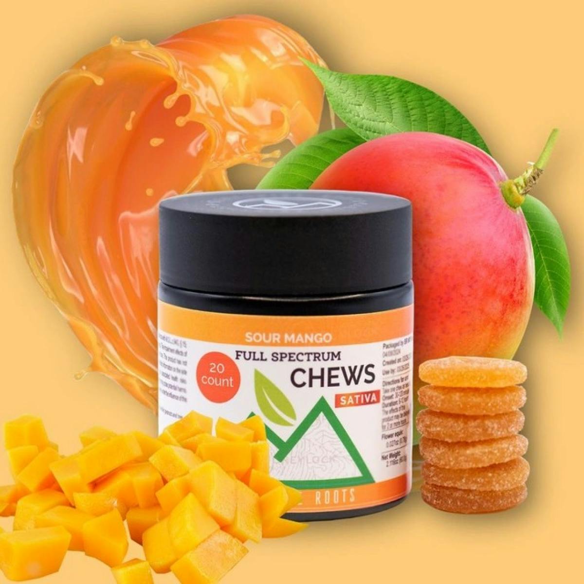 Product Sour Mango Sativa Full Spectrum Chews | Edibles | 100mg