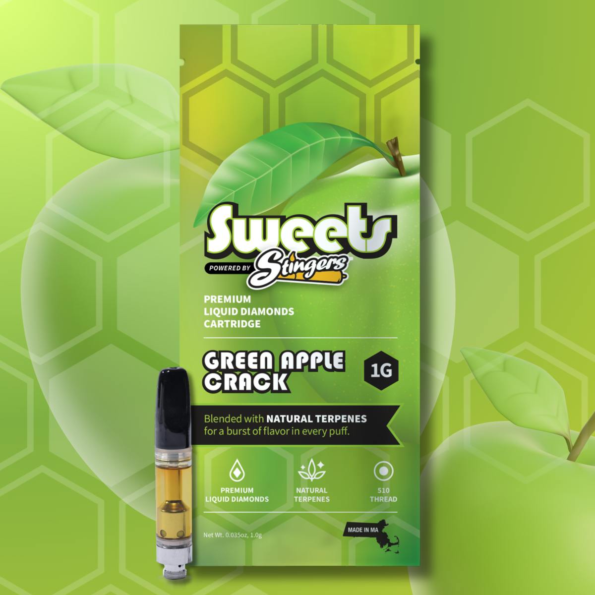 Product: Stingers Sweets | Green Apple Crack | Liquid Diamond Cartridge