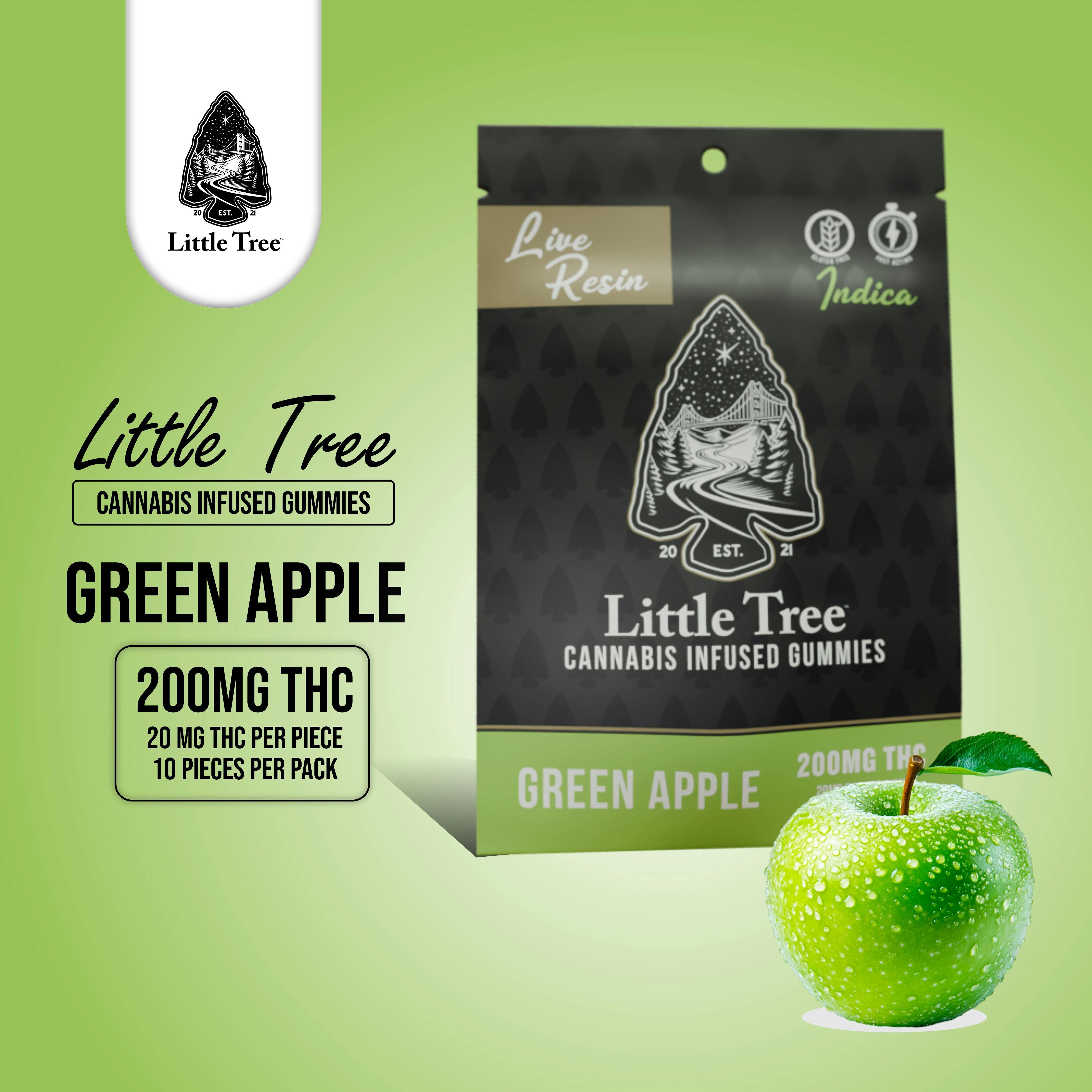 Product: Little Tree | Green Apple | Infused Live Resin Gummies | 200mg | Indica
