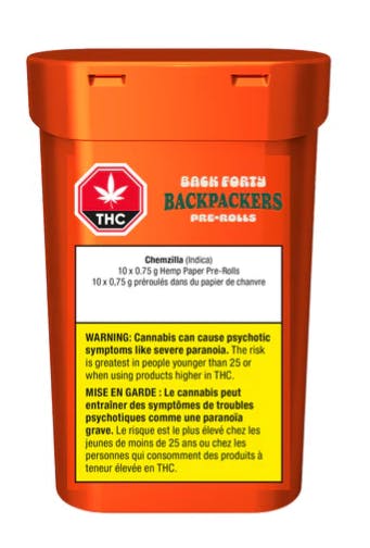 Back Forty : Backpackers Chemzilla Pre-Rolls LTO (10x0.75g)