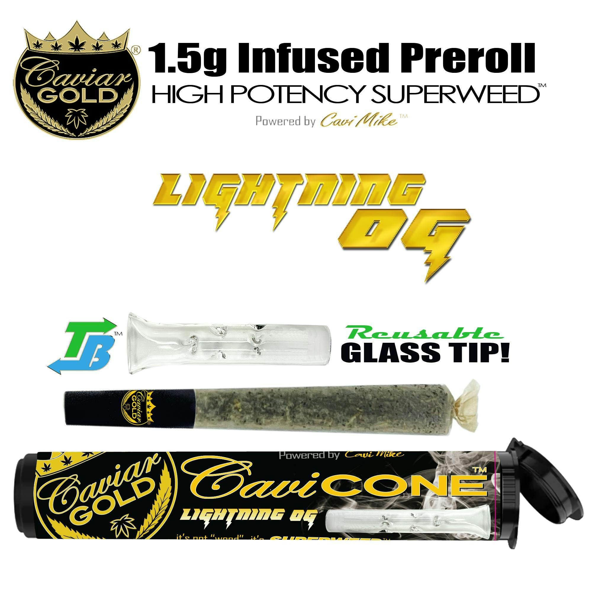 Product: CAVIAR GOLD | LIGHTNING OG | INFUSED PRE-ROLL | 1.3G | INDICA/HYBRID