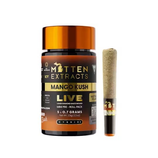 Mitten Extracts MITTEN EXTRACTS | MANGO KUSH | LIVE SAUCE INFUSED PRE-ROLLS | 5 x 0.7G HYBRID — PRE_ROLLS