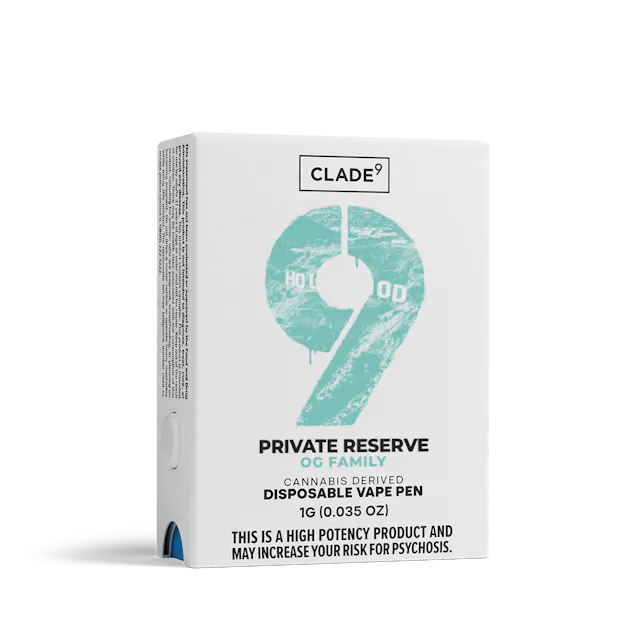 Clade9 Disposable Vape Private Reserve 1g (indica, disposables)