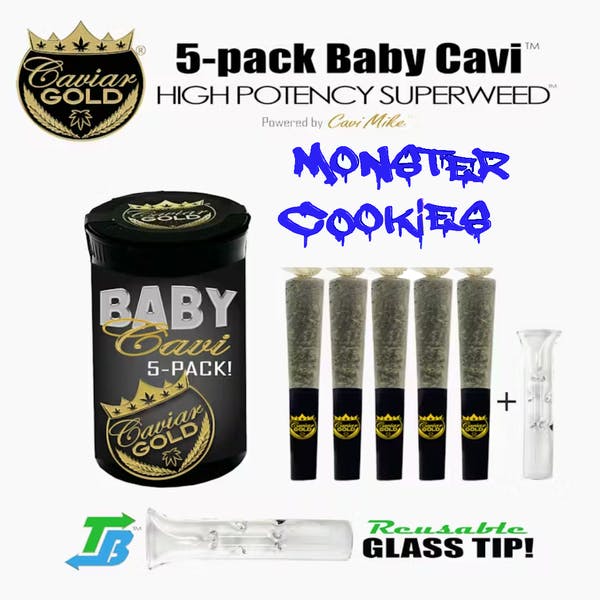 Product: CAVIAR GOLD | MONSTER COOKIES (BABY CAVI) | INFUSED PRE-ROLLS | 5 x 0.5G HYBRID