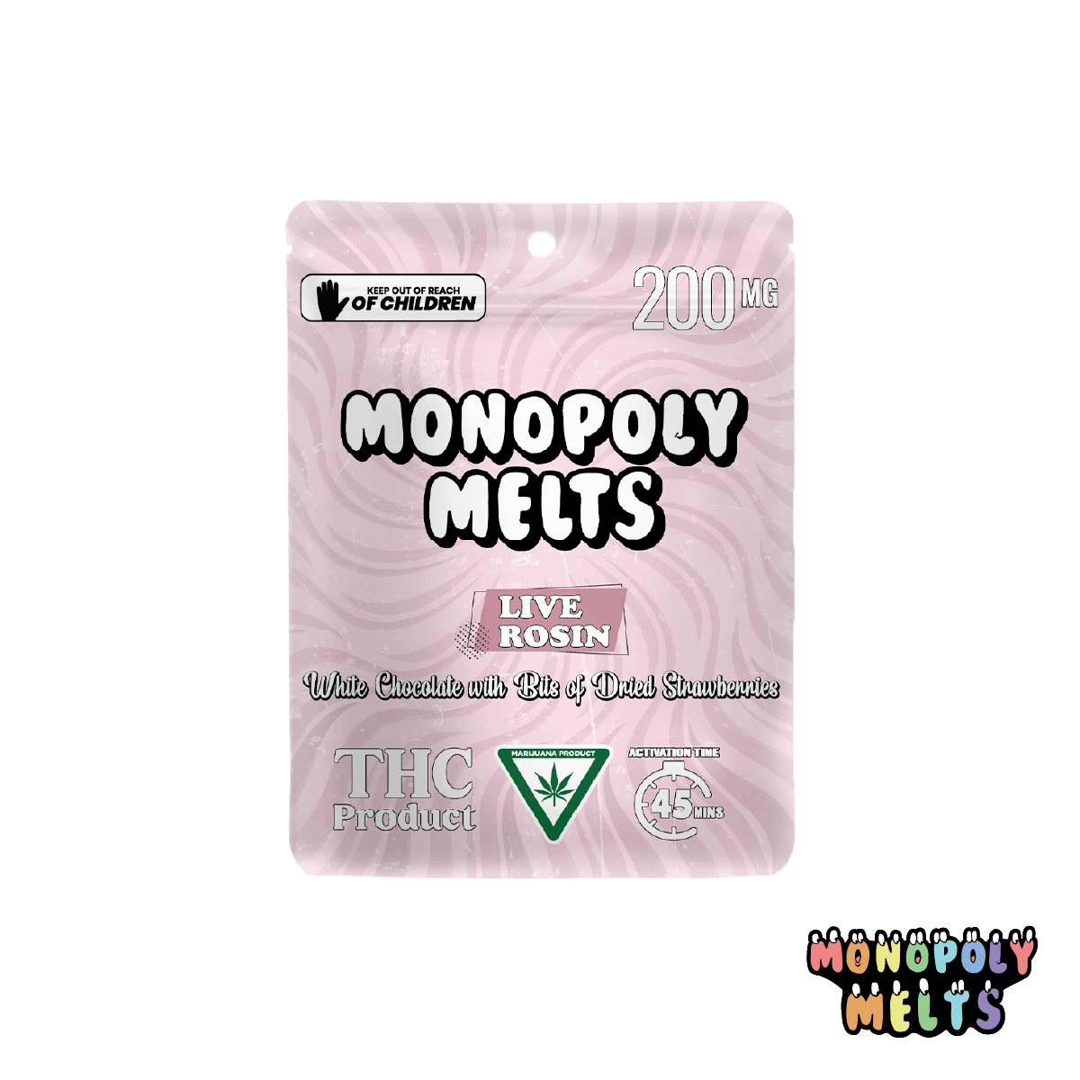 Monopoly Melts - 200mg Hash Rosin Chocolate - Strawberry White Chocolate