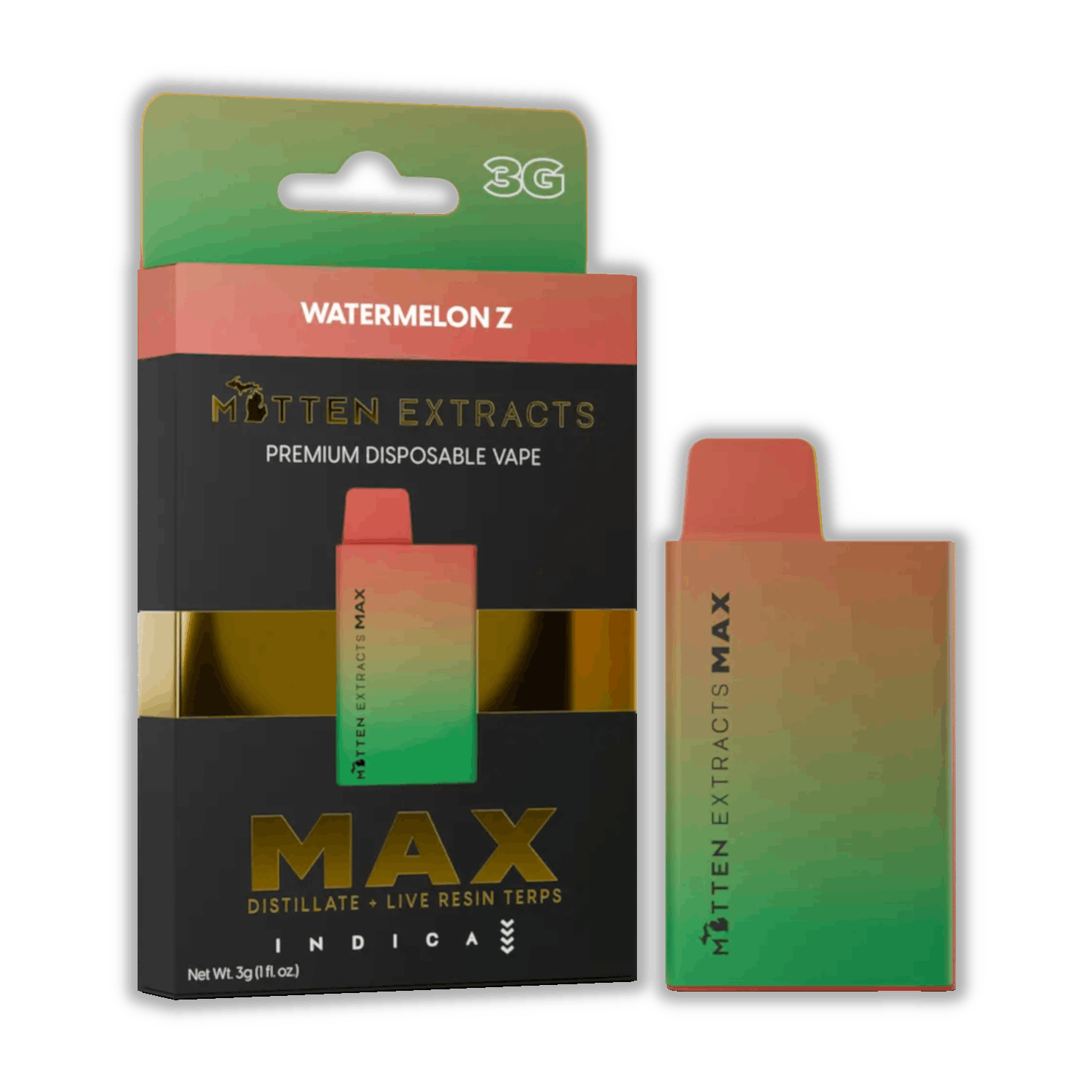 Product: Mitten Extracts | MAXX Disposable Vape - 3g - Watermelon Z (Indica)