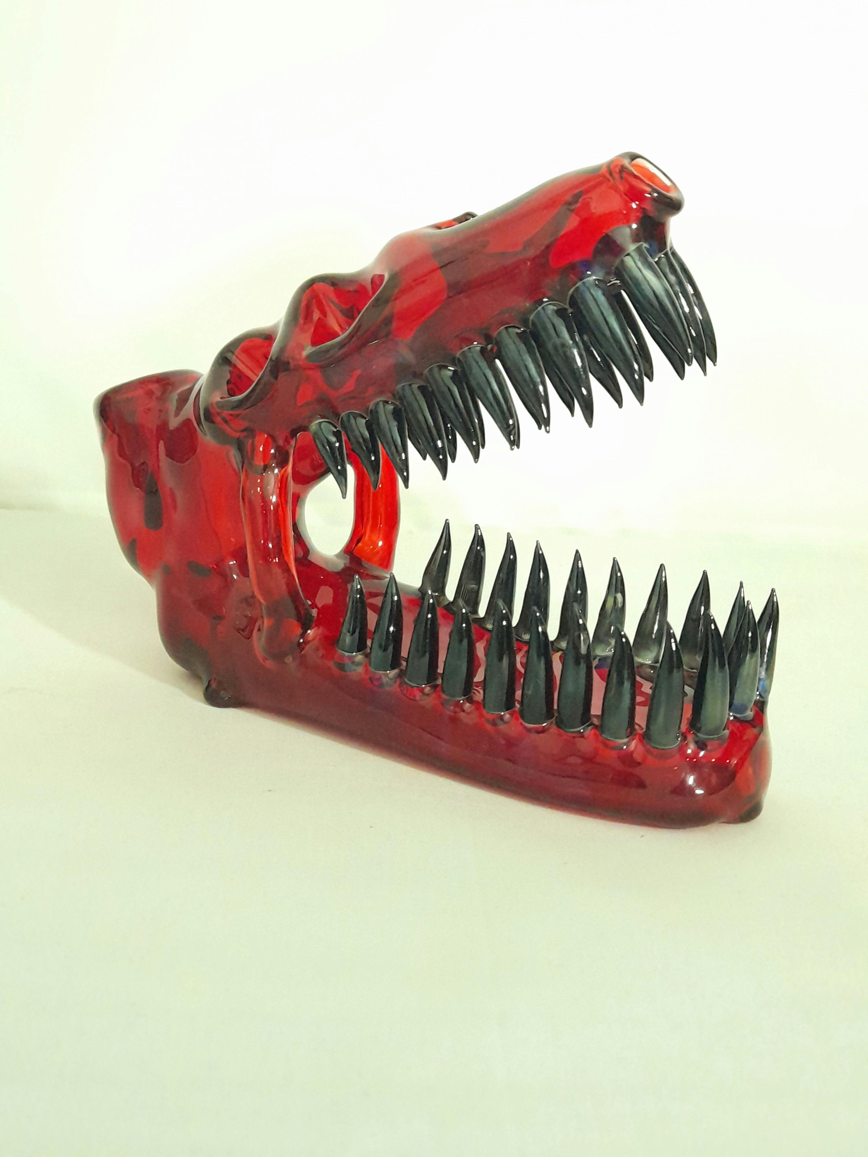 Handmade Large Dino Skull | Red & Black