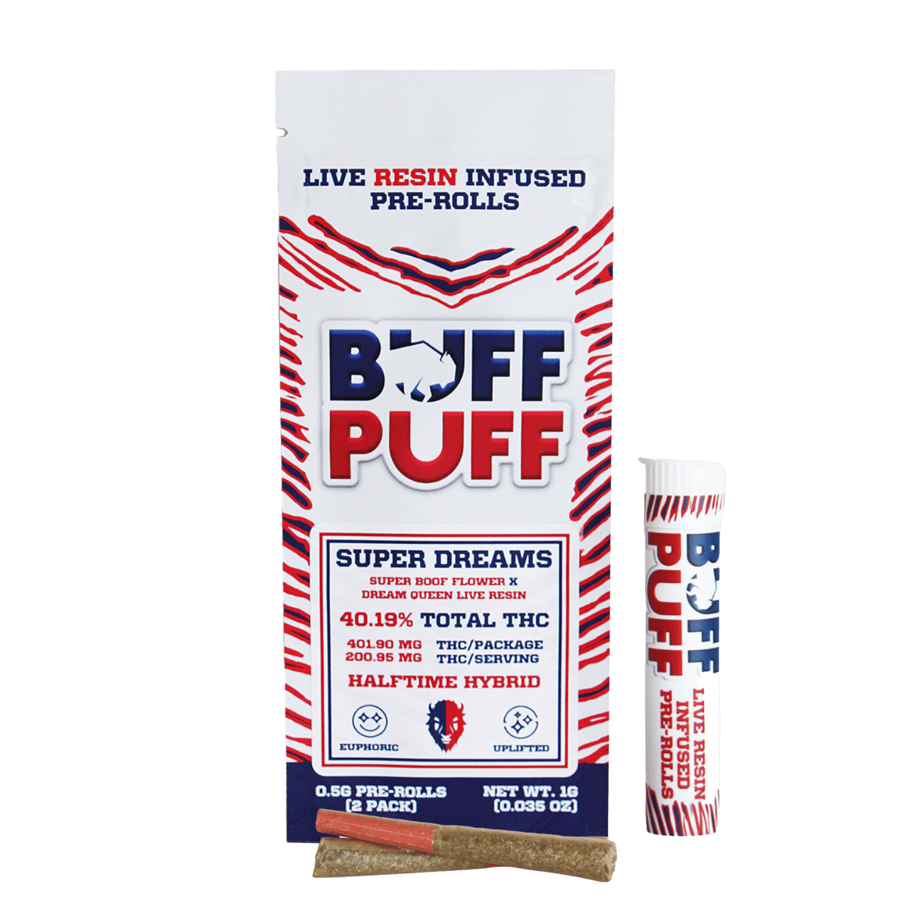 Buff Puff - 2 Pack Live Resin Infused .5g Prerolls - Super Dreams