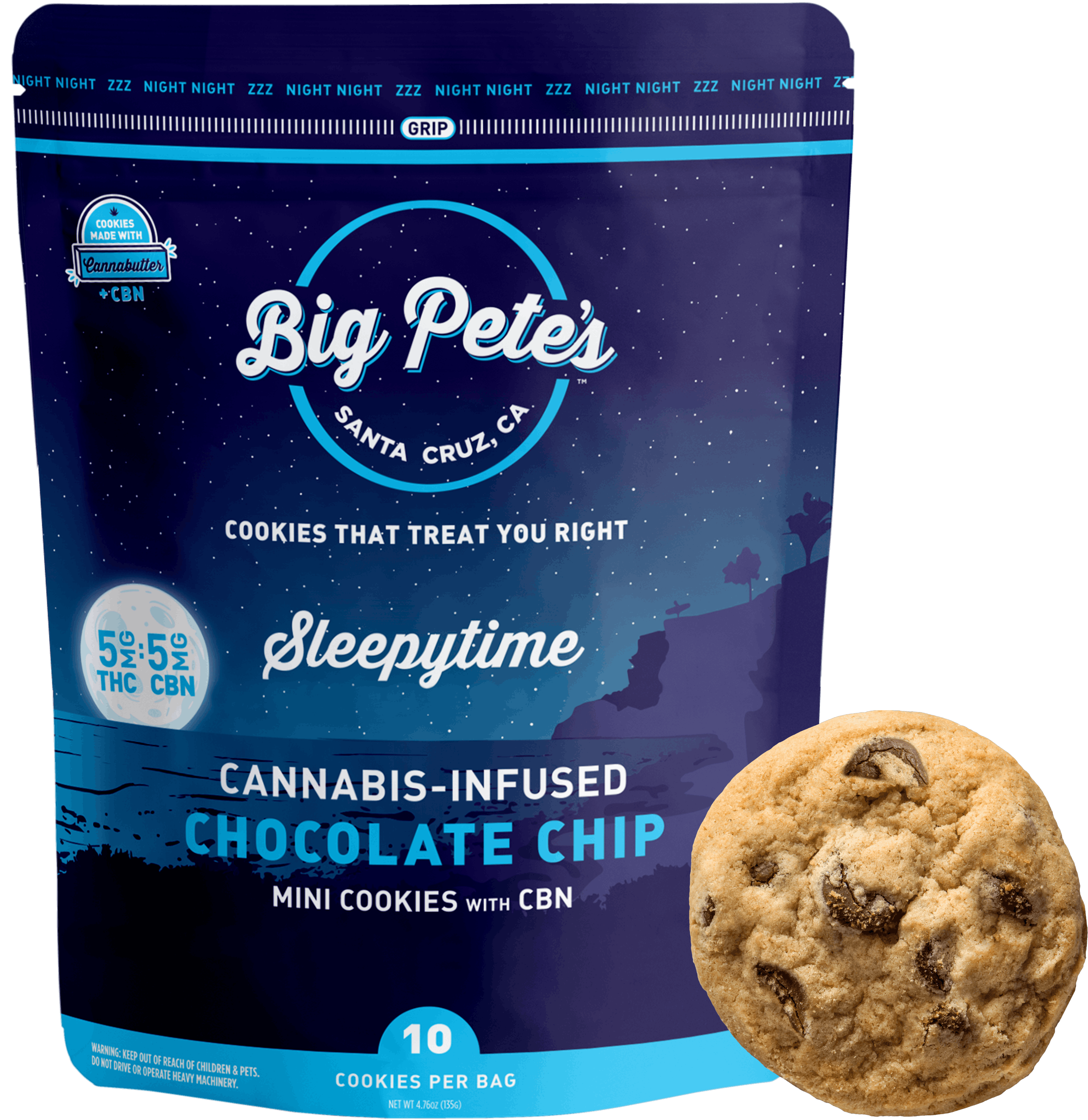 【CBN Cookie 】 CBP PHC CBD CBN CBG CNP Sleepytime Chocolate Chip Cookies CBN:THC | 10pk | 50mg