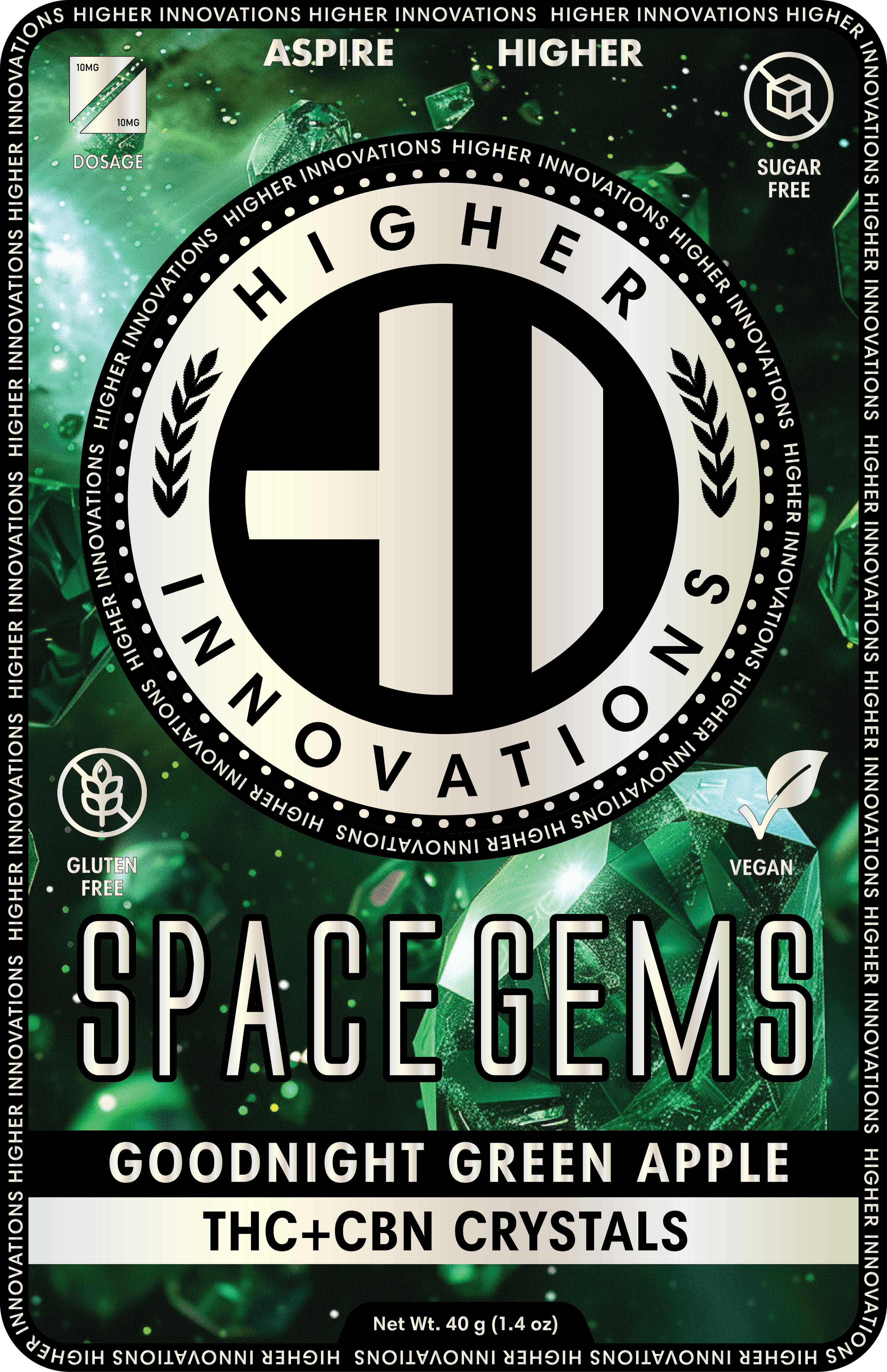 Higher Innovation | Goodnight Green Apple | Infused Space Gems | 200mg 1:1 THC:CBN | Indica