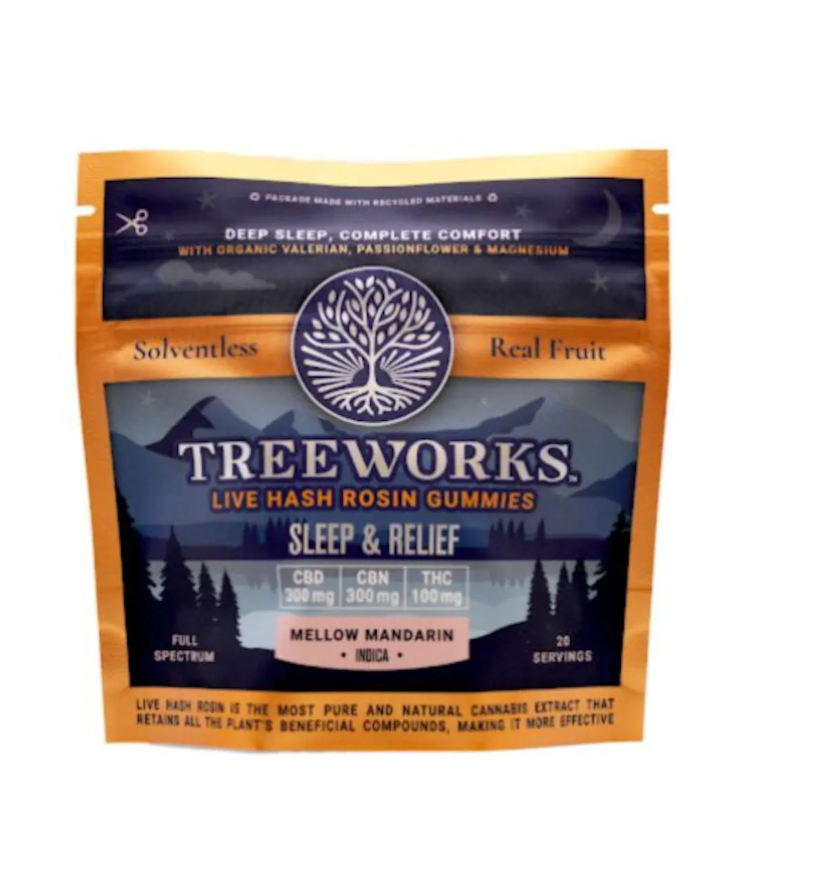 Treeworks 1:1:1 Sleep & Relief Mellow Mandarin Hash Rosin Gummies 100mg ...