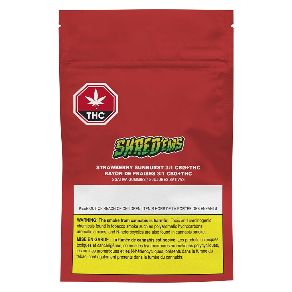 Shred'ems - strawberry sunburst 3:1 cbg:thc - 5 pack