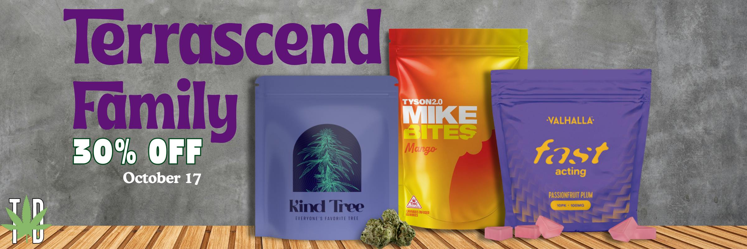 Terrascend products on a table in front of a gray background that says 30% Off October 17th.