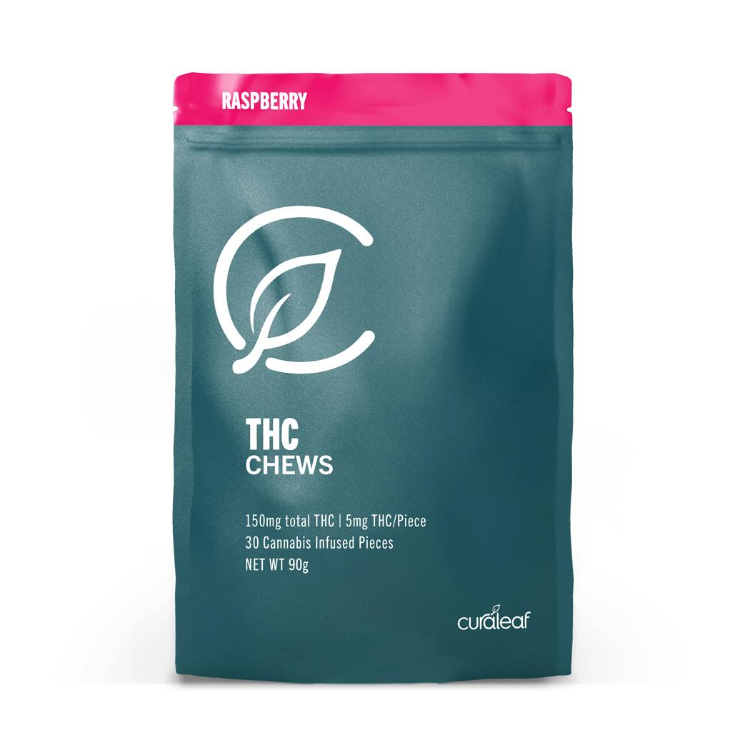 Raspberry CuraChews 150mg THC (5mg THC per Chew)