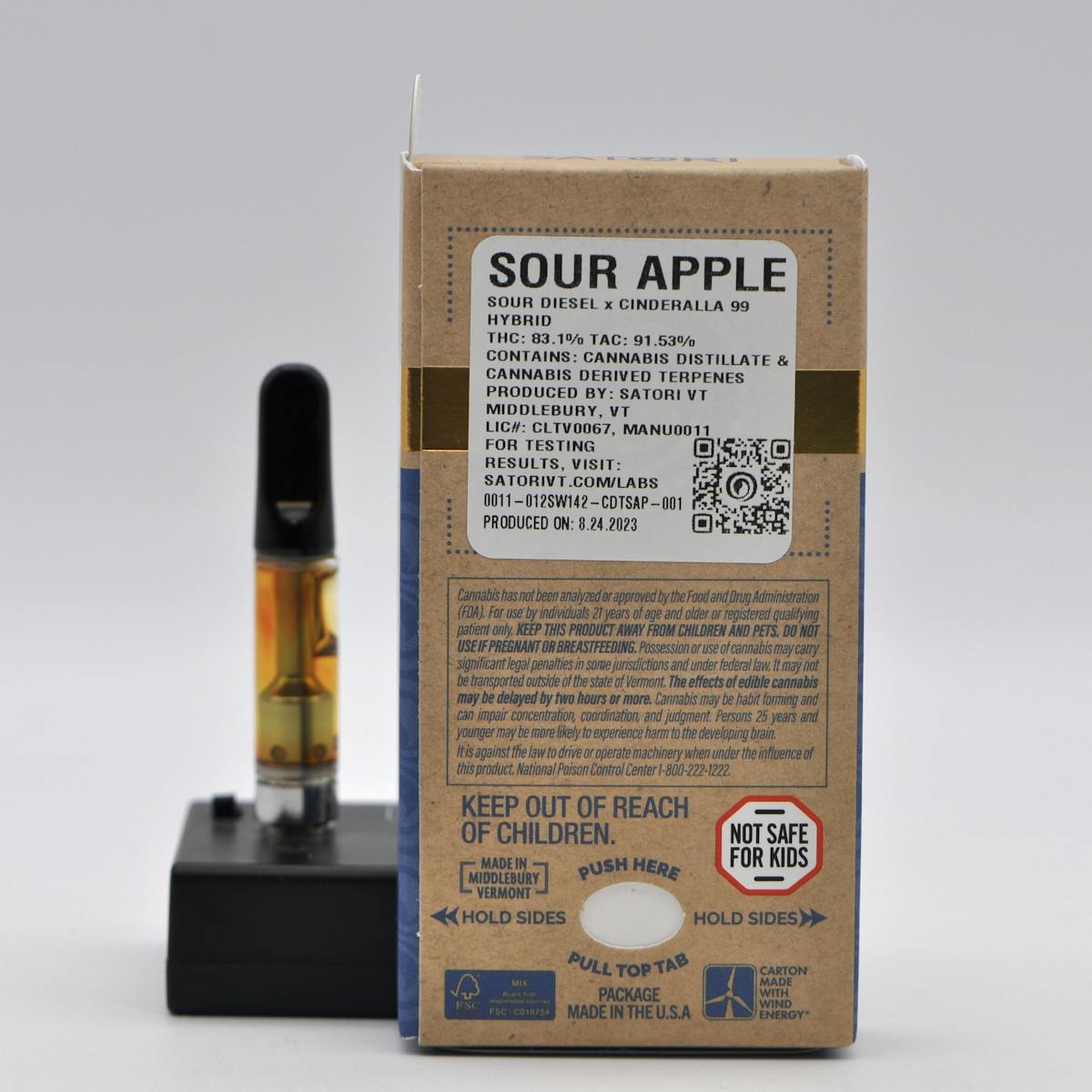 Satori Sour Apple | 1g Distillate Cartridge 1g | Bennington, VT