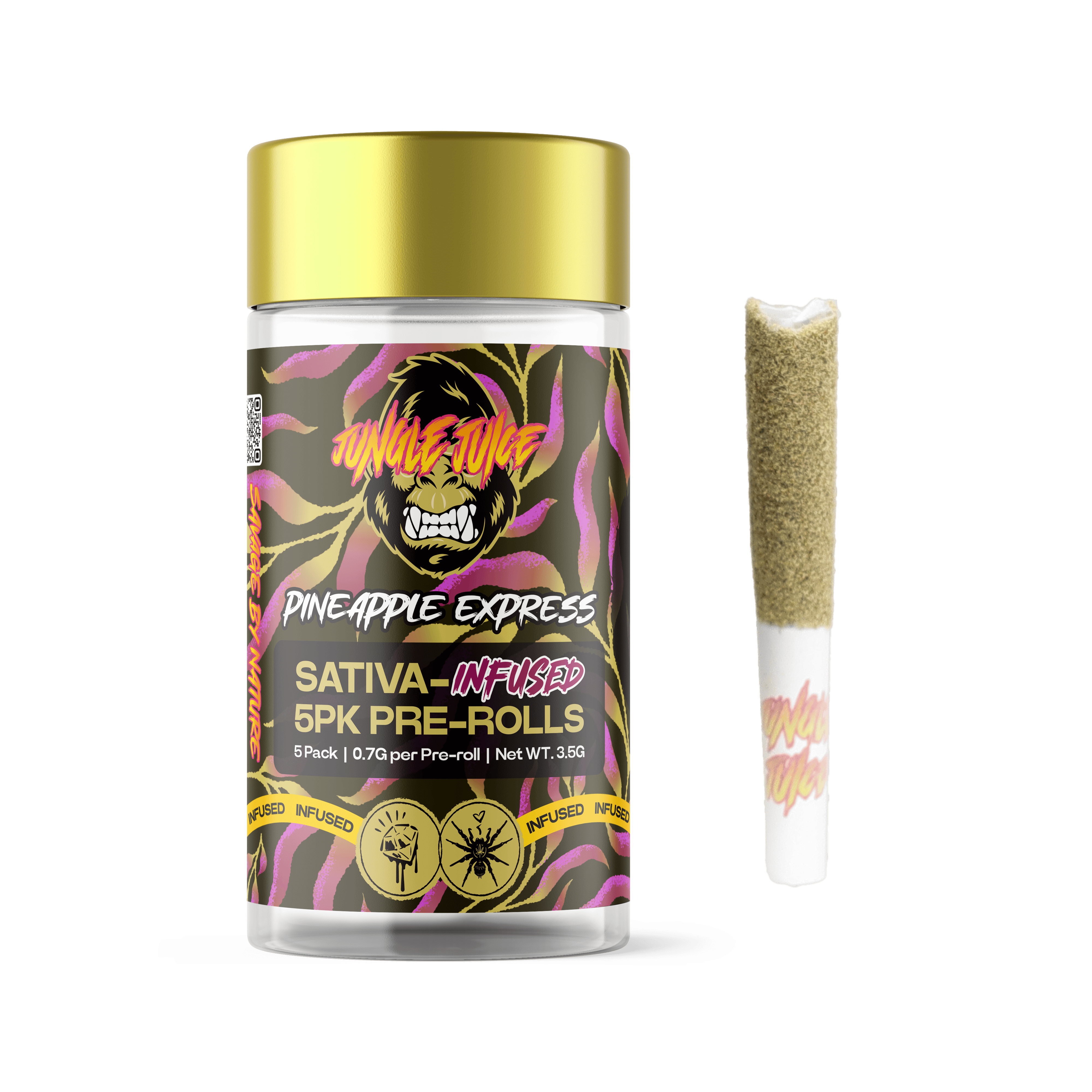 Jungle Juice Pineapple Express - 5pk (0.7g) Tarantula Pre-Rolls — PRE_ROLLS