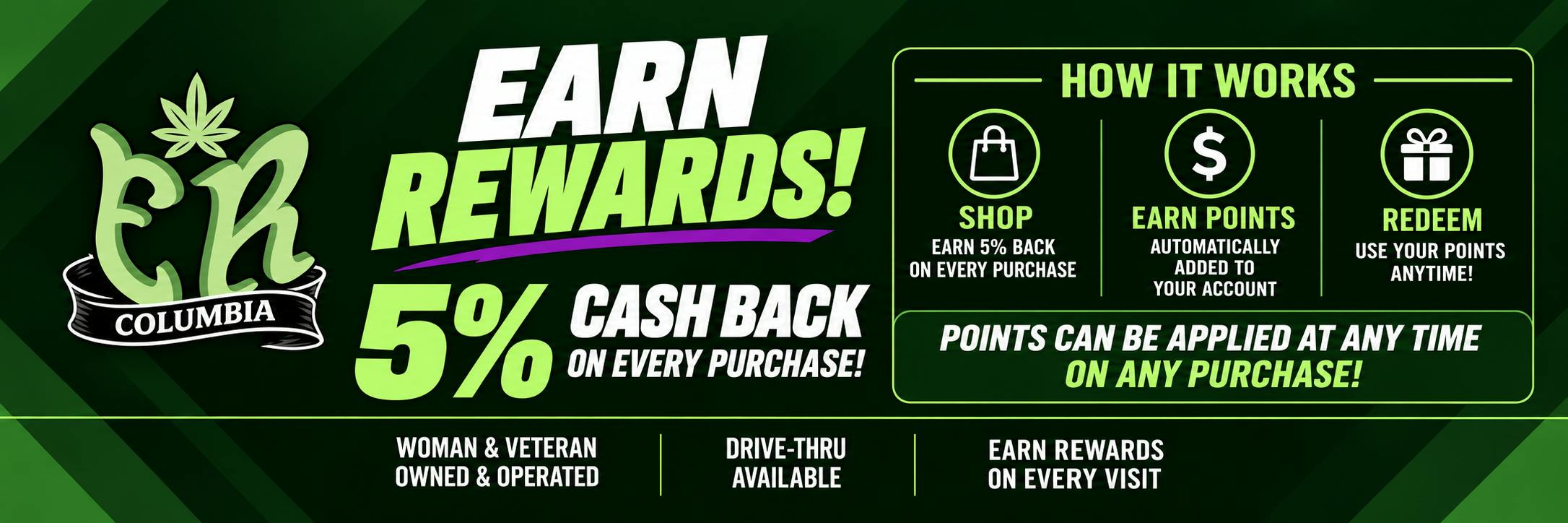 5% Cash Back! - 1 point = $1 
