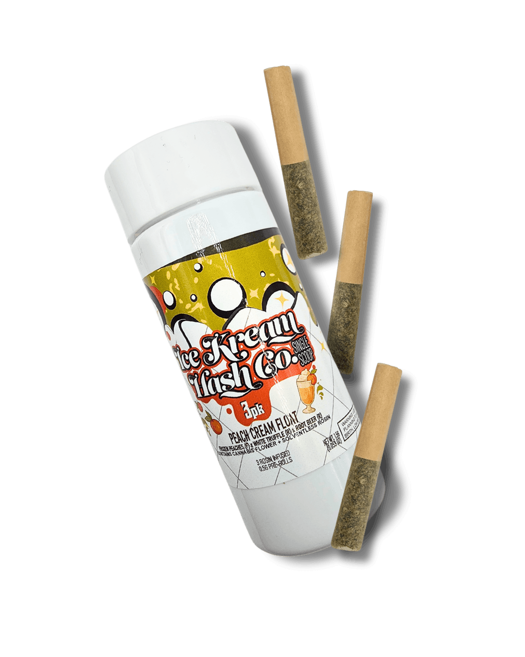 Ice Kream Hash Co. | Peach Cream Float Single Scoop Rosin Infused Pre-Roll 3pk | 1.5g