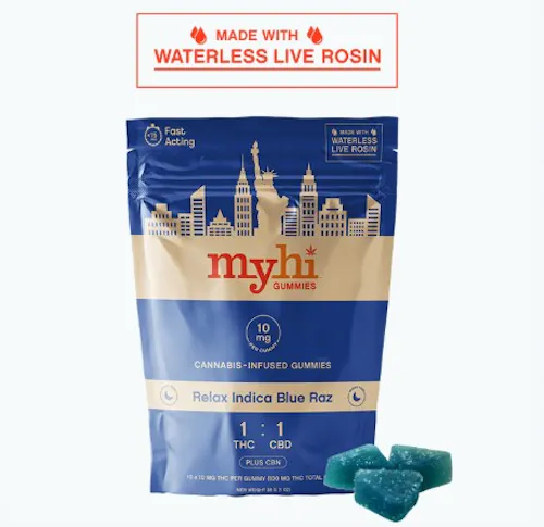 MyHi – Live Rosin Gummies – Relax Indica Blue Razz – 100mg-2